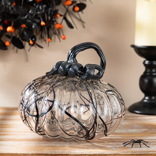 Glitzhome® 7.5" Halloween Abstract Black and White Glass Pumpkin